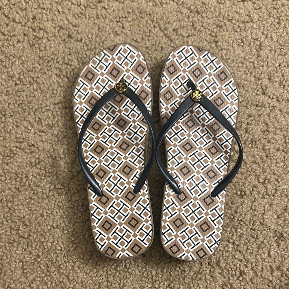 Tory Burch Black and Brown Geometric Sandals